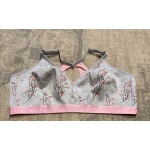Cacique Bra Unlined Full Coverage Wireless  Floral Print Gray Pink Sz 46DDD